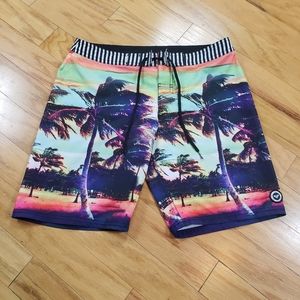 Roxy Womens Medium Board Shorts Palm Trees Beach Surfing Skating Quicksilver